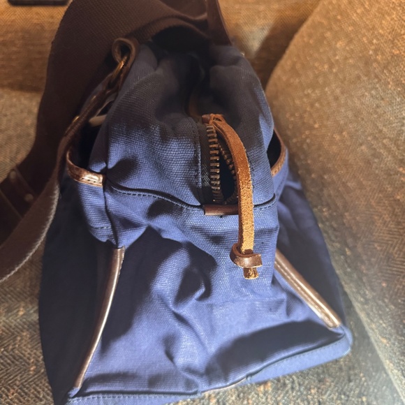 J. Fold Roadster Duffel Bag Blue Canvas Brown & Leather (Authentic Pre-Owned) - Picture 14 of 15